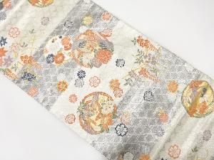 丸紋に鳳凰・花模様織り出し　袋帯